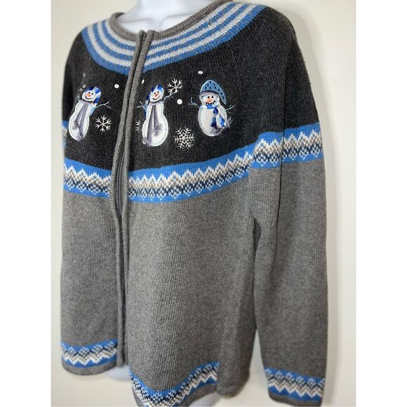 Vintage Fair Isle Snowmen Zip up Gray/Blue LARGE - Picture 3 of 8